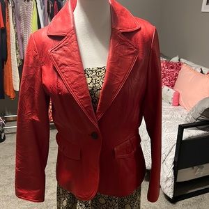 Red leather blazer